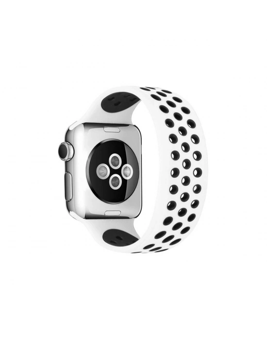 Newface Apple Watch 38mm Ayarlı Delikli Silikon Kordon - Beyaz-Siyah