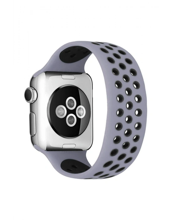 Newface Apple Watch 38mm Ayarlı Delikli Silikon Kordon - Gri-Siyah