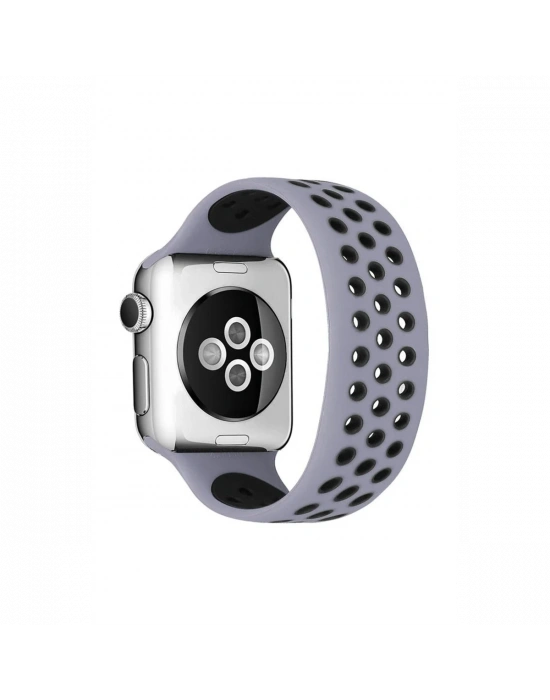 Newface Apple Watch 38mm Ayarlı Delikli Silikon Kordon - Gri-Siyah