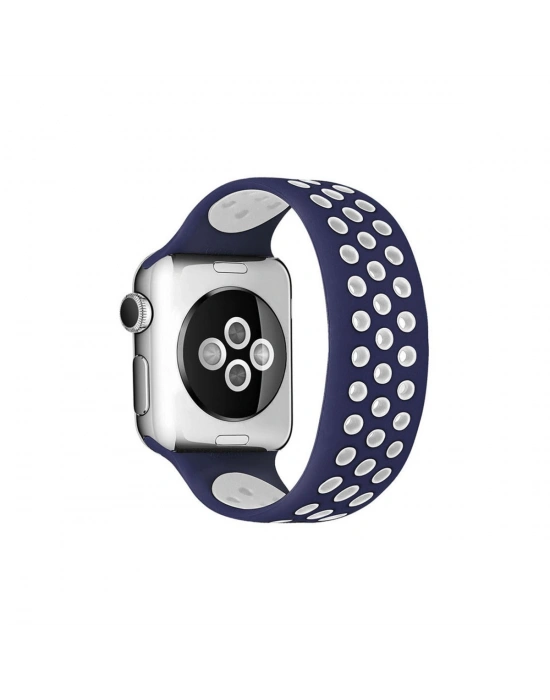 Newface Apple Watch 38mm Ayarlı Delikli Silikon Kordon - Lacivert-Beyaz