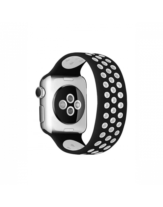 Newface Apple Watch 38mm Ayarlı Delikli Silikon Kordon - Siyah-Beyaz