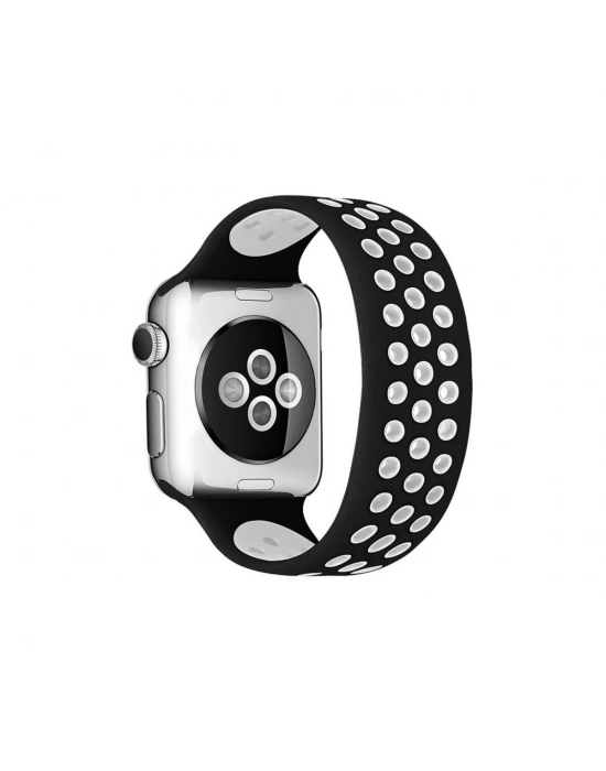 Newface Apple Watch 38mm Ayarlı Delikli Silikon Kordon - Siyah-Beyaz