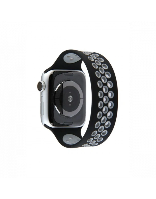 Newface Apple Watch 38mm Ayarlı Delikli Silikon Kordon - Siyah-Gri