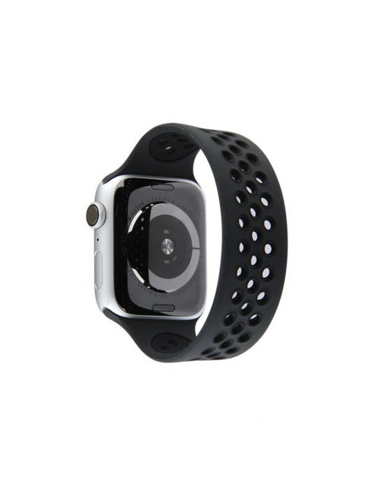 Newface Apple Watch 38mm Ayarlı Delikli Silikon Kordon - Siyah-Siyah