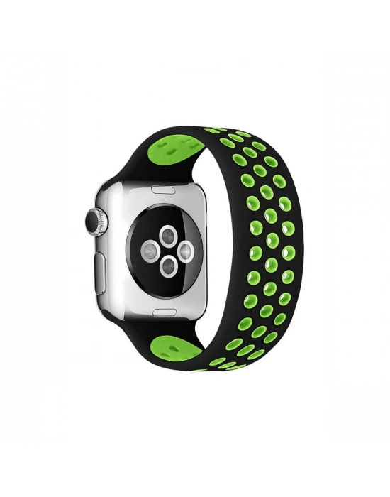Newface Apple Watch 38mm Ayarlı Delikli Silikon Kordon - Siyah-Yeşil