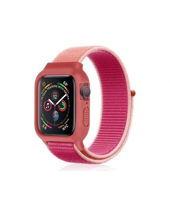 Newface Apple Watch 38mm Hasırlı Cırtcırtlı Kasalı Kordon - Mor