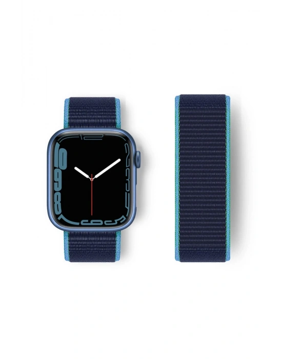 Newface Apple Watch 38mm Hasırlı Cırtcırtlı Kordon - Mavi-Lacivert