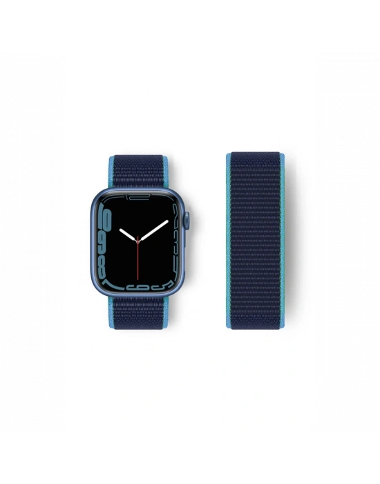 Newface Apple Watch 38mm Hasırlı Cırtcırtlı Kordon - Mavi-Lacivert