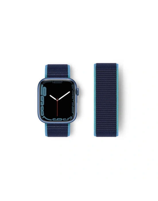 Newface Apple Watch 38mm Hasırlı Cırtcırtlı Kordon - Mavi-Lacivert