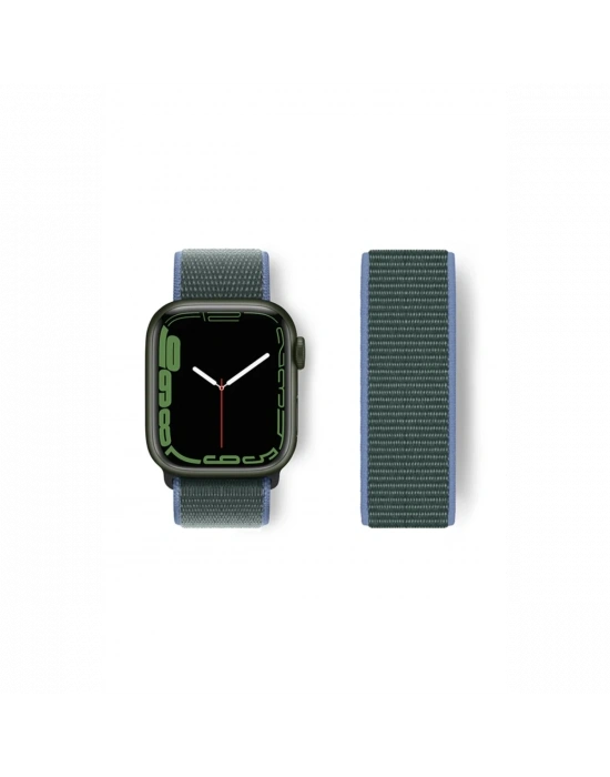 Newface Apple Watch 38mm Hasırlı Cırtcırtlı Kordon - Mavi-Yeşil