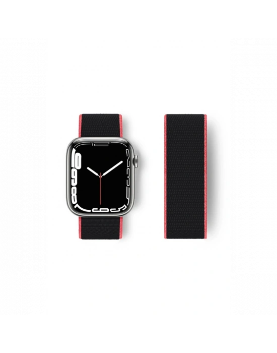 Newface Apple Watch 38mm Hasırlı Cırtcırtlı Kordon - Pembe-Siyah