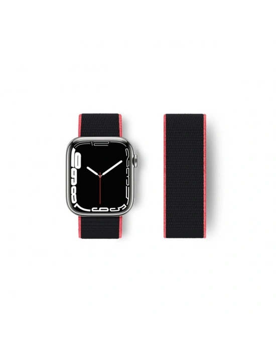 Newface Apple Watch 38mm Hasırlı Cırtcırtlı Kordon - Pembe-Siyah