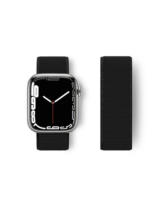 Newface Apple Watch 38mm Hasırlı Cırtcırtlı Kordon - Siyah
