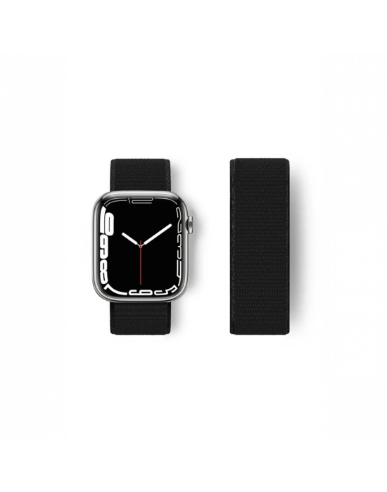 Newface Apple Watch 38mm Hasırlı Cırtcırtlı Kordon - Siyah