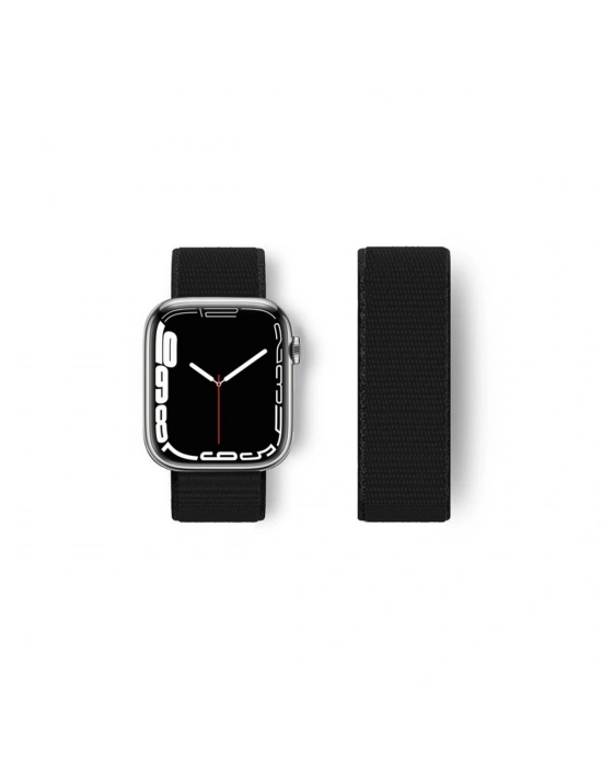 Newface Apple Watch 38mm Hasırlı Cırtcırtlı Kordon - Siyah