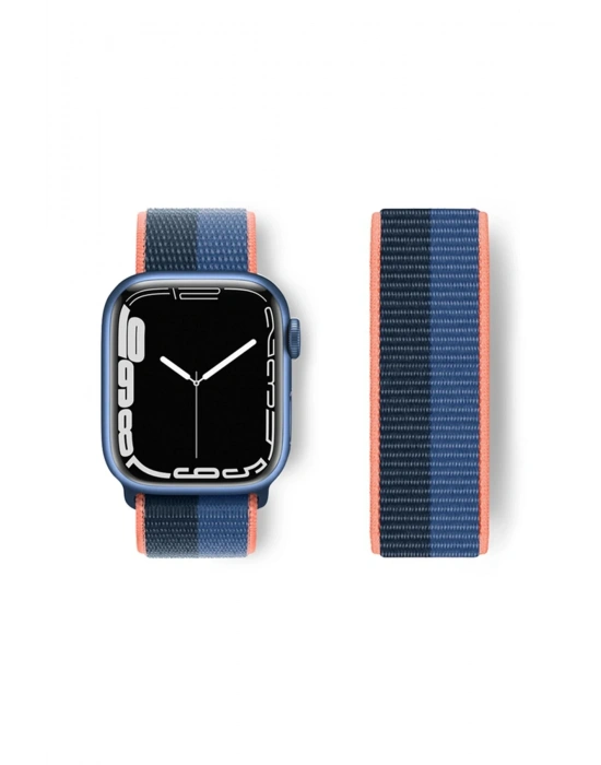 Newface Apple Watch 38mm Hasırlı Cırtcırtlı Kordon - Siyah-Mavi