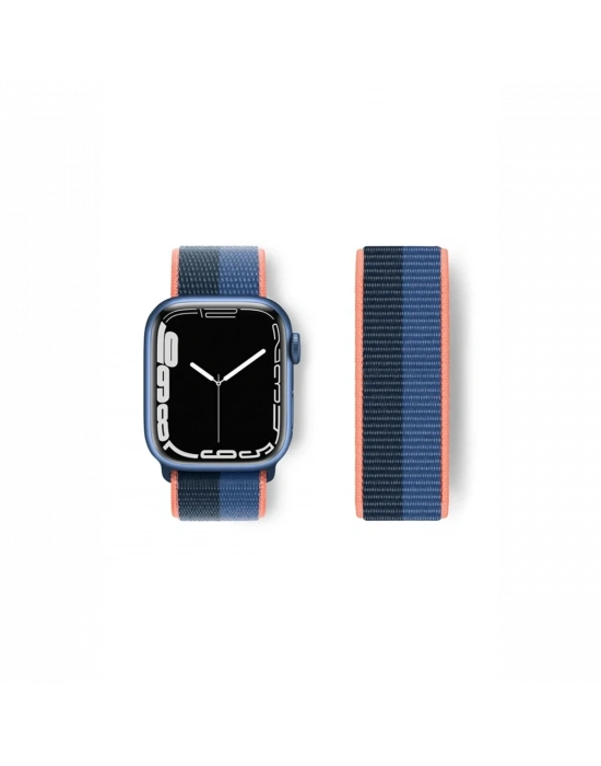 Newface Apple Watch 38mm Hasırlı Cırtcırtlı Kordon - Siyah-Mavi