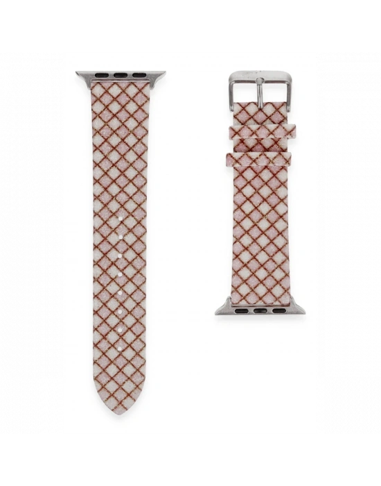 Newface Apple Watch 38mm Karo Motif Kordon - Pembe