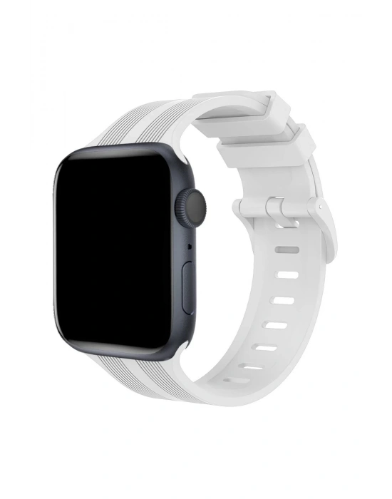 Newface Apple Watch 38mm KR408 Çizgili Silikon Kordon - Beyaz