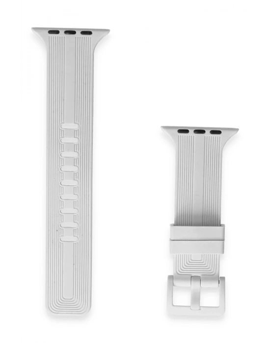 Newface Apple Watch 38mm KR408 Çizgili Silikon Kordon - Beyaz