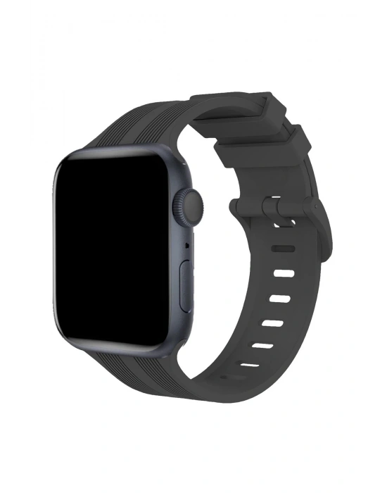 Newface Apple Watch 38mm KR408 Çizgili Silikon Kordon - Koyu Gri