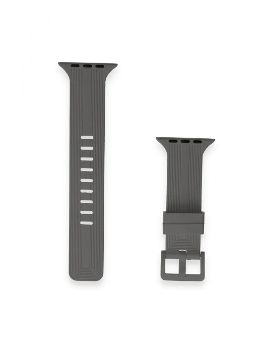 Newface Apple Watch 38mm KR408 Çizgili Silikon Kordon - Koyu Gri