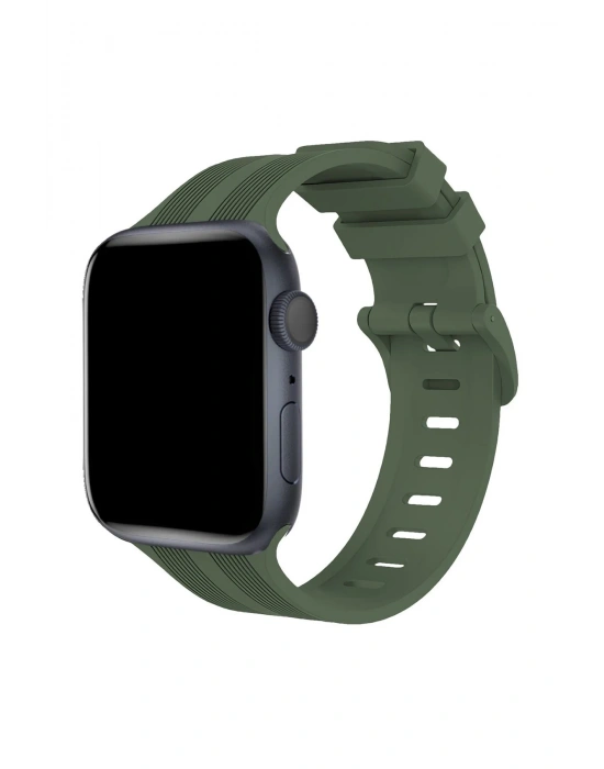 Newface Apple Watch 38mm KR408 Çizgili Silikon Kordon - Koyu Yeşil
