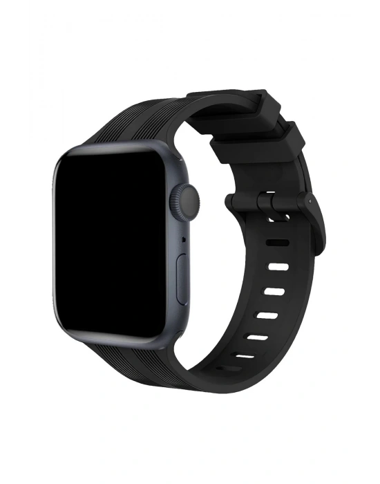 Newface Apple Watch 38mm KR408 Çizgili Silikon Kordon - Siyah
