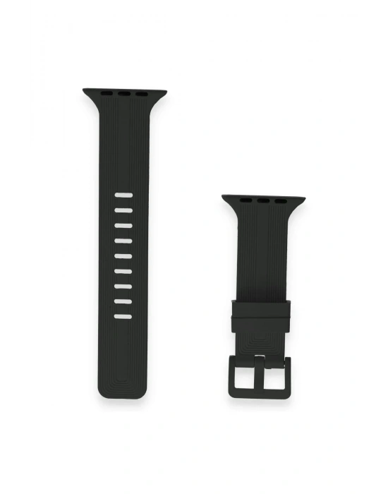 Newface Apple Watch 38mm KR408 Çizgili Silikon Kordon - Siyah