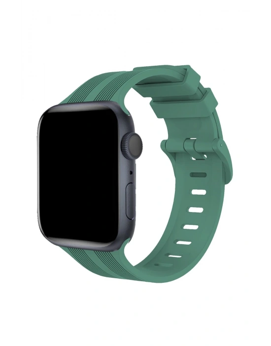 Newface Apple Watch 38mm KR408 Çizgili Silikon Kordon - Yeşil