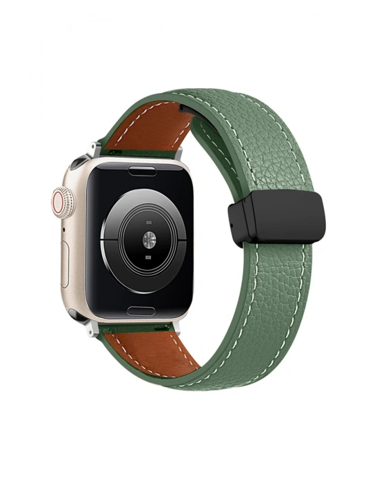 Newface Apple Watch 38mm KR414 Daks Deri Kordon - Koyu Yeşil