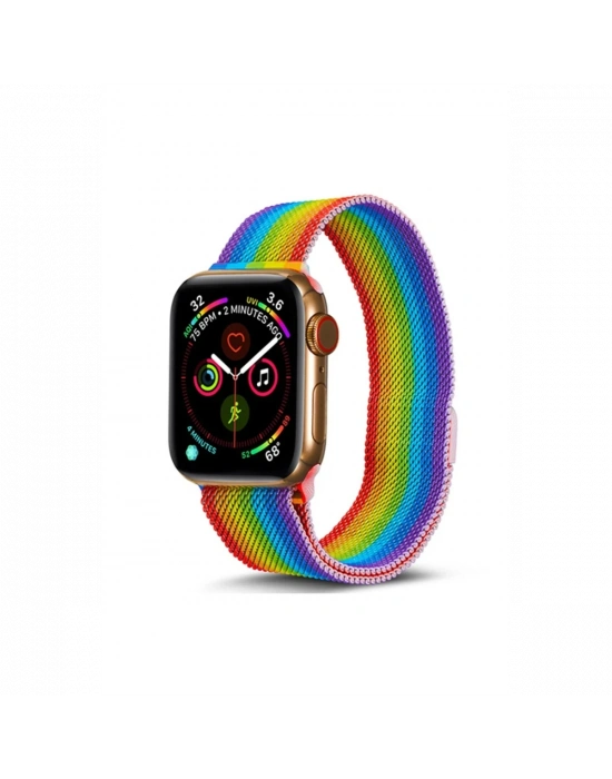 Newface Apple Watch 38mm Metal Mıknatıslı Kordon - Gökkuşağı