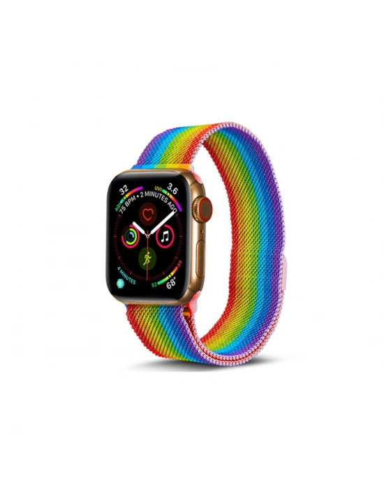 Newface Apple Watch 38mm Metal Mıknatıslı Kordon - Gökkuşağı
