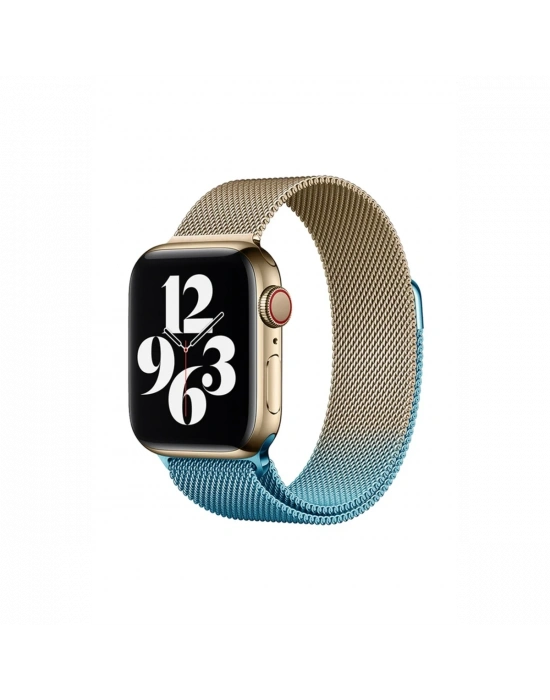Newface Apple Watch 38mm Metal Mıknatıslı Kordon - Metalik Gold-Mavi