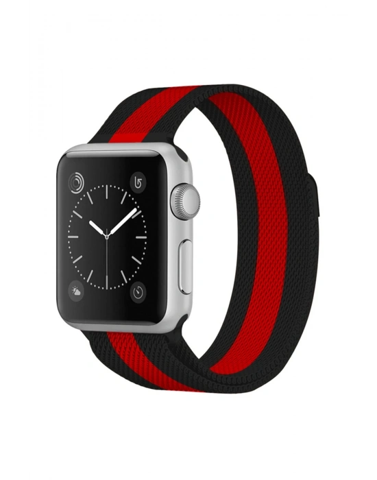 Newface Apple Watch 38mm Metal Mıknatıslı Kordon - Siyah-Kırmızı