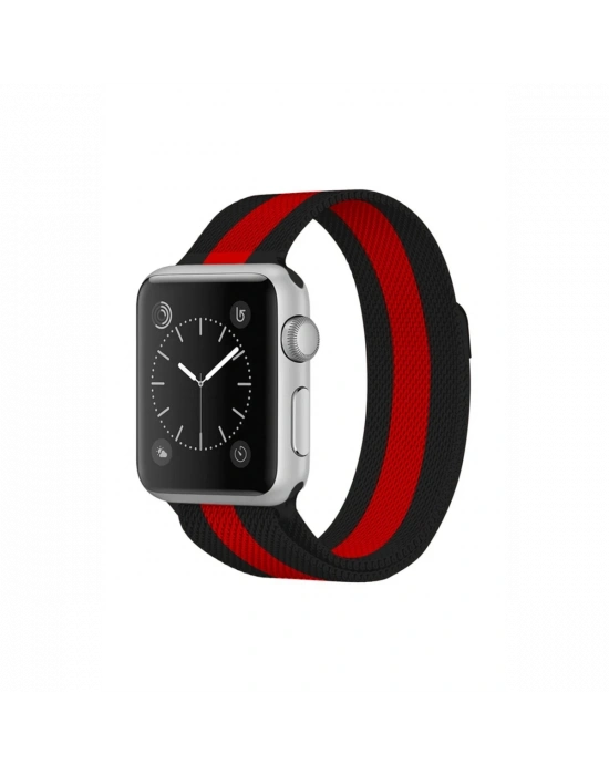 Newface Apple Watch 38mm Metal Mıknatıslı Kordon - Siyah-Kırmızı