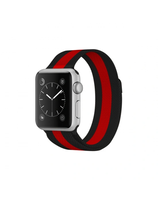 Newface Apple Watch 38mm Metal Mıknatıslı Kordon - Siyah-Kırmızı