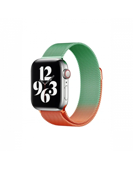 Newface Apple Watch 38mm Metal Mıknatıslı Kordon - Turuncu-Yeşil