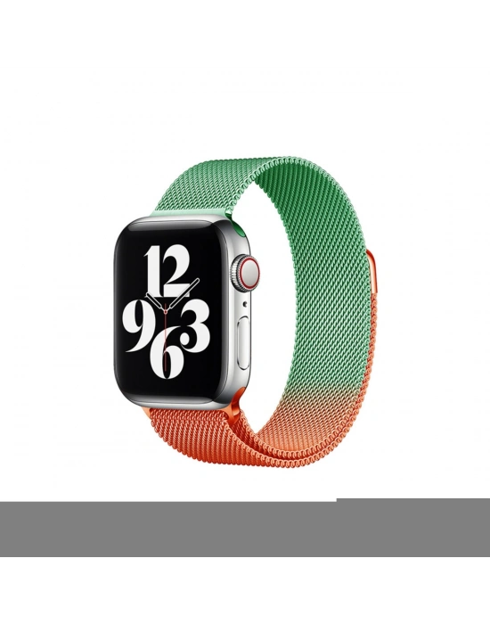 Newface Apple Watch 38mm Metal Mıknatıslı Kordon - Turuncu-Yeşil