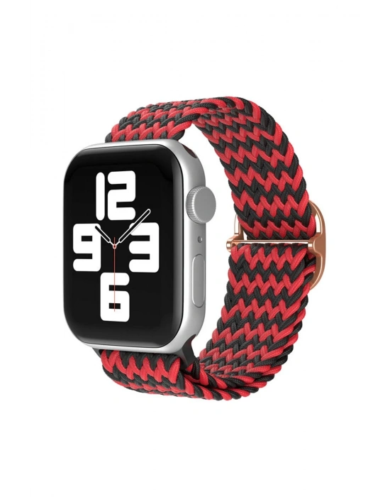 Newface Apple Watch 38mm Star Kordon - Zigzag Kırmızı-Siyah
