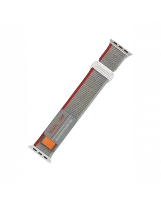 Newface Apple Watch 42mm Alice Kumaş Kordon - Gri-Kırmızı