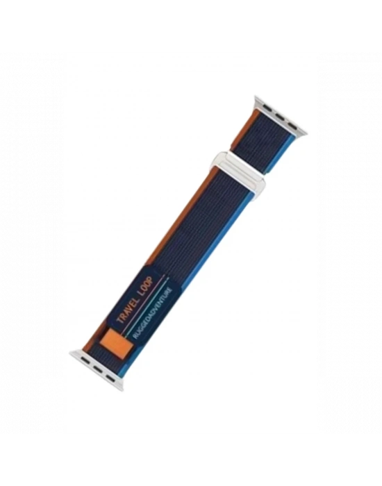 Newface Apple Watch 42mm Alice Kumaş Kordon - Mavi-Turuncu