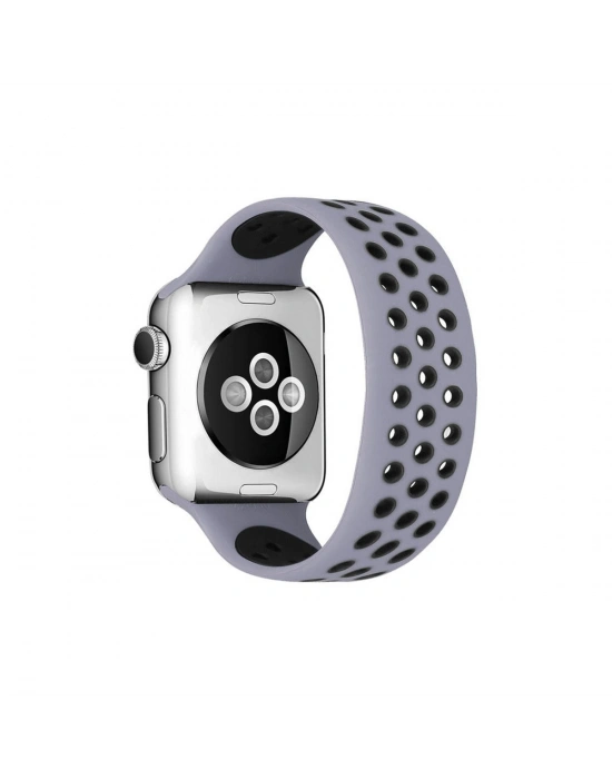 Newface Apple Watch 42mm Ayarlı Delikli Silikon Kordon - Gri-Siyah