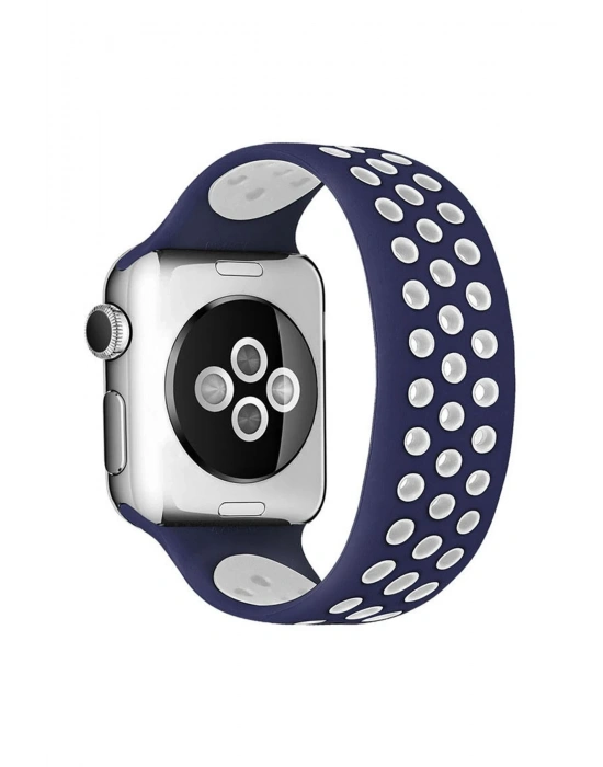 Newface Apple Watch 42mm Ayarlı Delikli Silikon Kordon - Lacivert-Beyaz