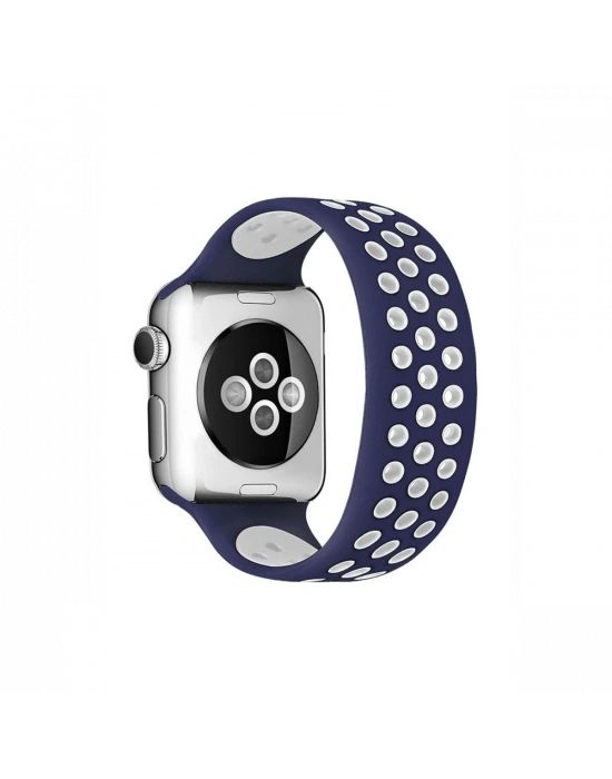 Newface Apple Watch 42mm Ayarlı Delikli Silikon Kordon - Lacivert-Beyaz