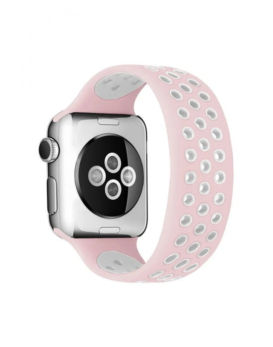 Newface Apple Watch 42mm Ayarlı Delikli Silikon Kordon - Pembe-Beyaz