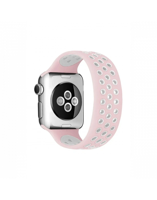 Newface Apple Watch 42mm Ayarlı Delikli Silikon Kordon - Pembe-Beyaz