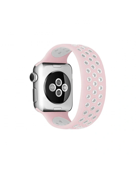 Newface Apple Watch 42mm Ayarlı Delikli Silikon Kordon - Pembe-Beyaz