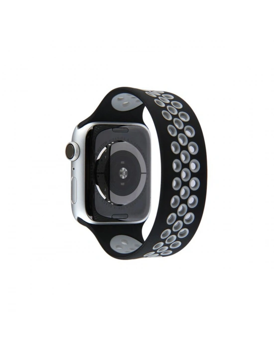 Newface Apple Watch 42mm Ayarlı Delikli Silikon Kordon - Siyah-Gri