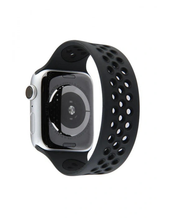 Newface Apple Watch 42mm Ayarlı Delikli Silikon Kordon - Siyah-Siyah